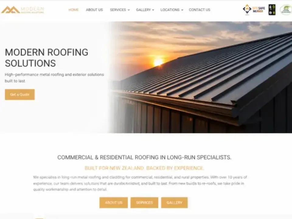 Modern Roofing roofing website, before redesign, desktop view