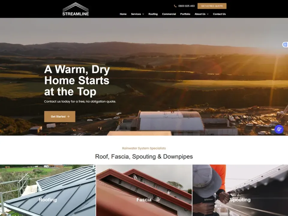 Streamline Roofing roofing website, before redesign, desktop view